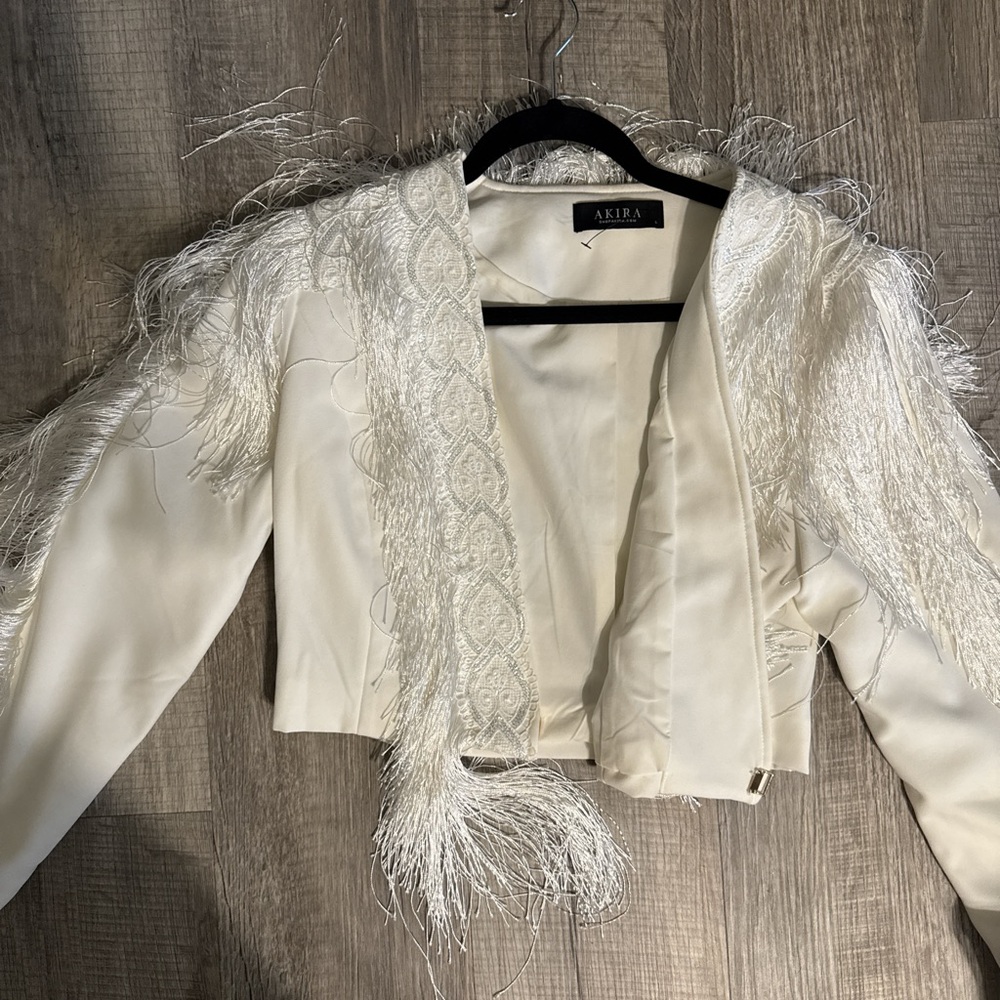 AKIRA Women's Cream Feather Blazer
